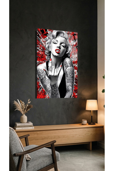 Vitraum Marilyn Monroe Pop Art Siyah Beyaz Kırmızı Cam Tablo Premium 4mm UV B...