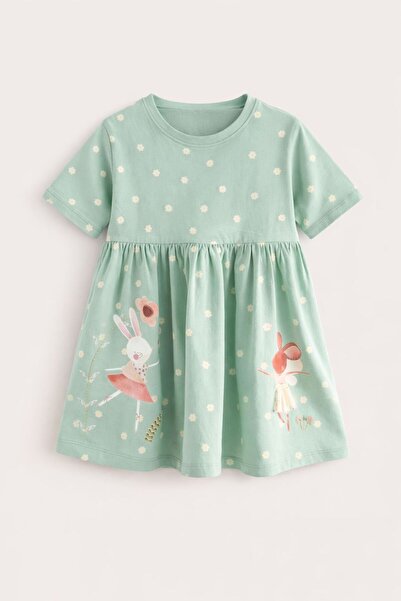 Next Baby Rochie verde din bumbac cu mâneci scurte