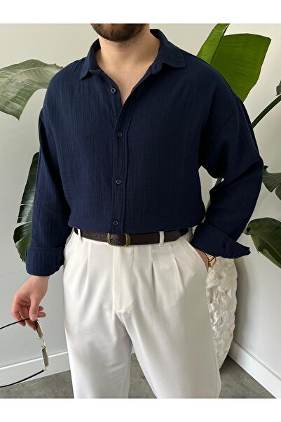 HAWKKİNG Men's Washable Cotton Oversize Muslin Shirt