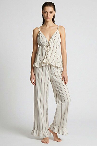 Feu De Elu طقم بيجامة طويل من قماش البوبلين مخطط باللون الإكرو من إليرا