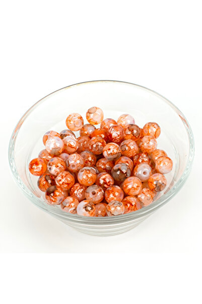 yfhobi 25 Gram- 8 mm Turuncu Renk Ebruli Desen Model Yuvarlak Cam Boncuk, 1. ...