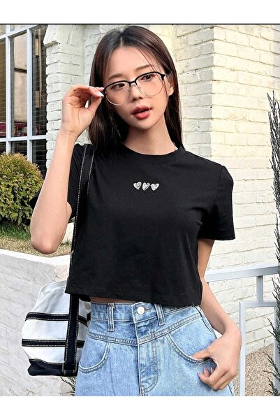 DİVİN Νέα σεζόν εμπριμέ υφασμάτινο crop μπλουζάκι