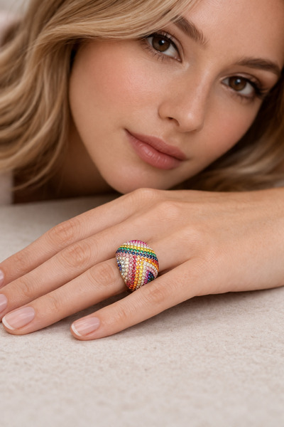 COCOSH TAKI خاتم أنيق قابل للتعديل بلون ذهبي وأزرق وبرتقالي وأخضر مع حجر الزركون