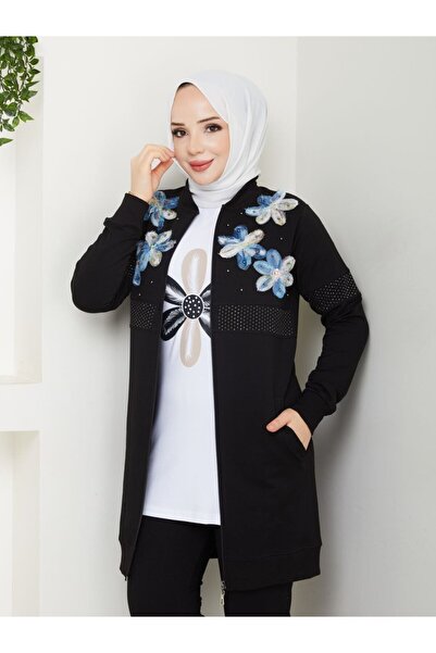 moda4b Γυναικείο Σετ Φόρμας 3 Τεμαχίων Κεντημένο Βαμβακερό Σετ με Μπουφάν με ...