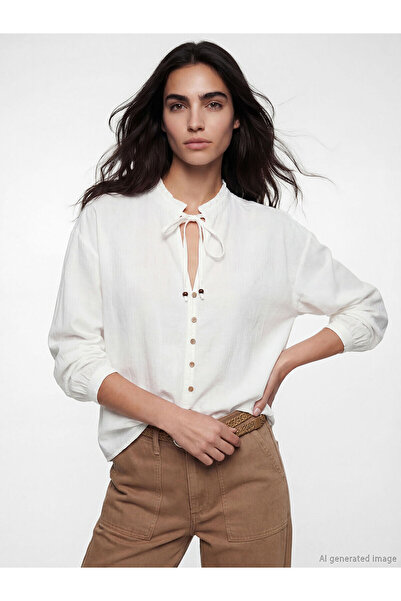 LC Waikiki Nevavm with a Difference Lcw Vision White Tie-Neck Oversize Women'...