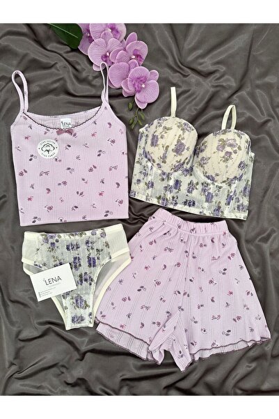 Lena Homewears Жіночий бавовняний піжамний комплект з нижньою білизною та шор...