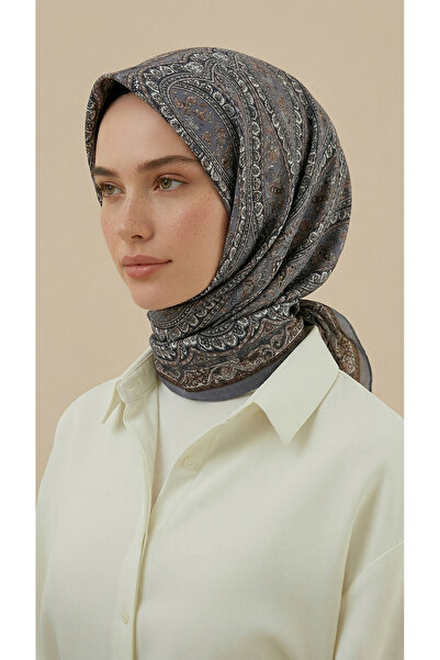 Karaca VİRELLA 120*120 CM DESENLİ COTTON EŞARP - GRİ / KAHVERENGİ