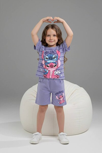 Yağmur Giyim PJKSKT Κοριτσίστικο κοντομάνικο σετ με σορτς με σχέδια 6582