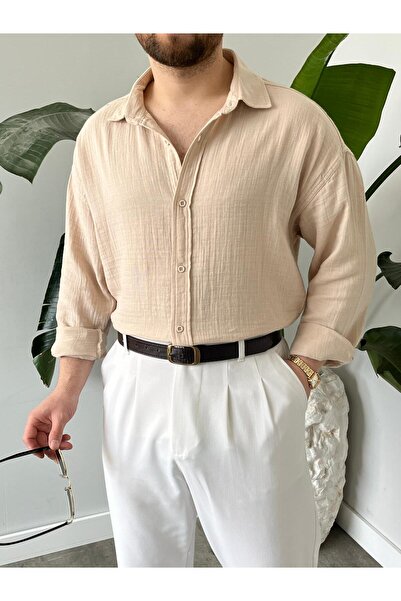 HAWKKİNG Men's Washable Cotton Oversize Muslin Shirt