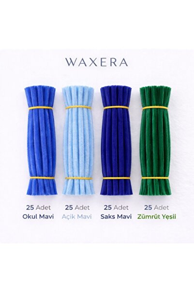 WAXERA 100 Adet Mavi Şönil Seti – Okul Mavi, Açık Mavi,Saks Mavi ve Zümrüt Ye...