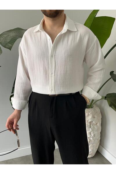 HAWKKİNG Men's Washable Cotton Oversize Muslin Shirt