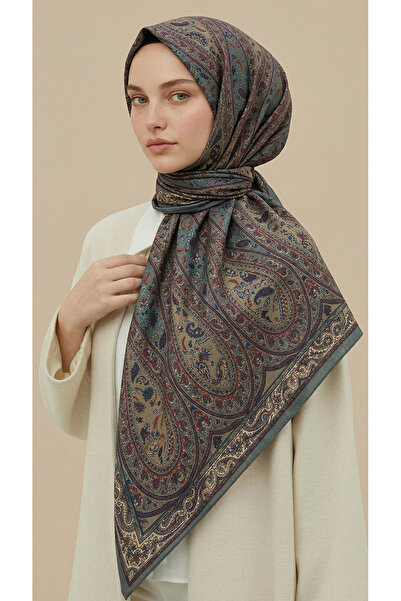 Karaca VİRELLA 120*120 CM DESENLİ COTTON EŞARP - YEŞİL / KİREMİT