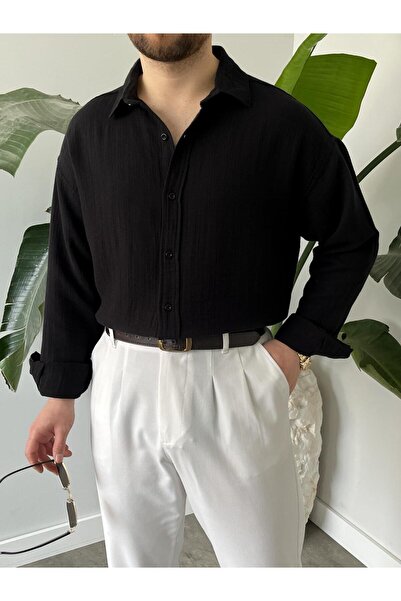 HAWKKİNG Men's Washable Cotton Oversize Muslin Shirt