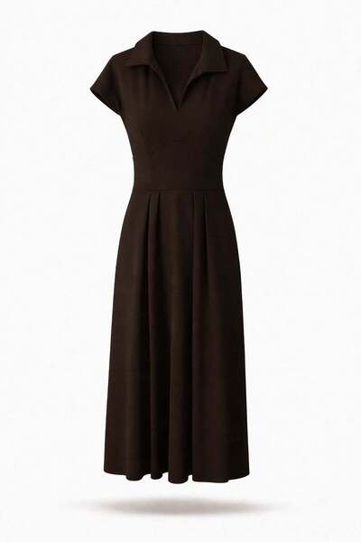 5in1Canpolat Καφέ φόρεμα με στενή μέση και φουσκωτό τελείωμα
