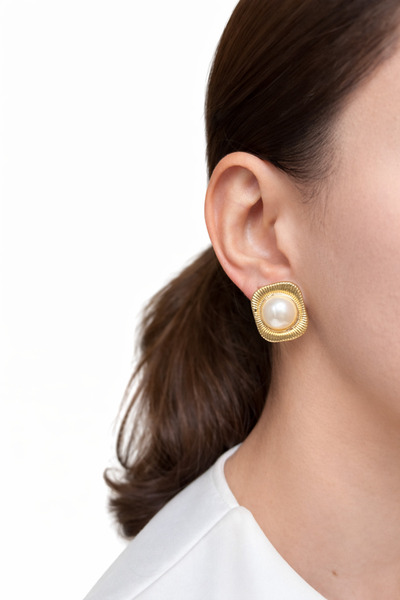 rilora Vintage Pearl and Stone Square Design Earrings