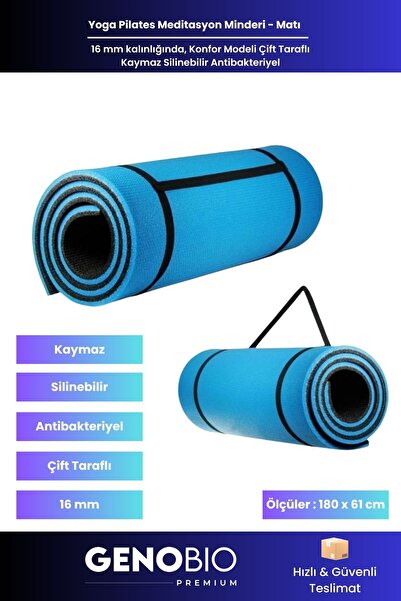 GenoBio #YogaMatı Pilates Matı 16 mm Kalın Kaymaz Çift Taraflı Egzersiz Minde...