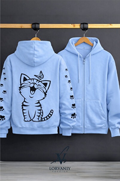 LORVANIY Unisex Cat Printed 3 Thread K Hooded Sweatshirt