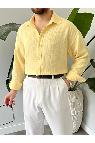 HAWKKİNG Men's Washable Cotton Oversize Muslin Shirt