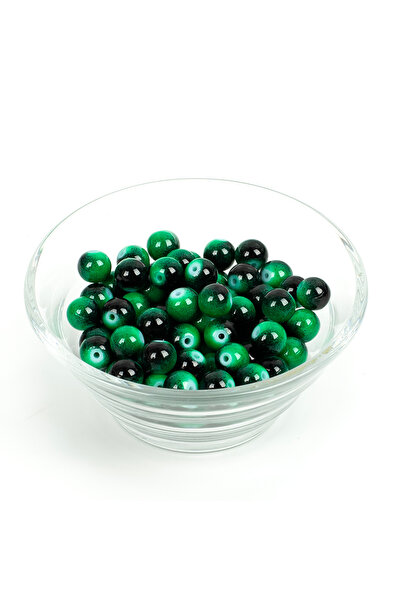 yfhobi 25 Gram- 8 mm Yeşil-Siyah Renk Yuvarlak Cam Boncuk, 1. Kalite (25gr- 3...