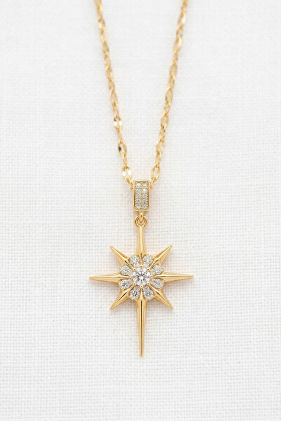 özgül takı ve tasarım North Star Model Zircon Stone Gold Color Stainless Stee...