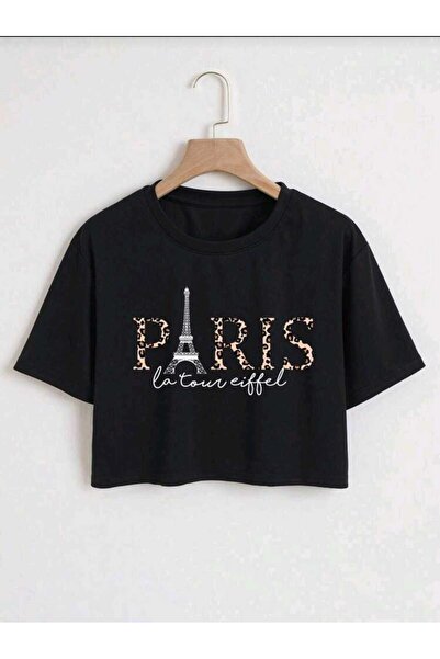 LOTS MODA Νέα σεζόν εμπριμέ υφασμάτινο crop μπλουζάκι