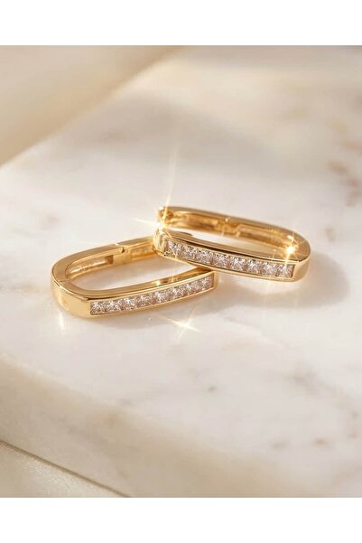 Portakal Esintisi أقراط كالدريكس مستطيلة الشكل من الفولاذ المطلي بالحجر من نو...