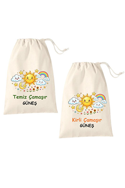 Elbasan Tekstil İsme Özel Kirli Yedek Çamaşır Torbası Güneş 30 x 40 cm Valiz ...