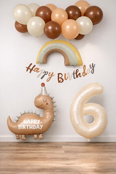 Patladı Gitti Retro 6 Year Old Dinosaur Concept Birthday Set
