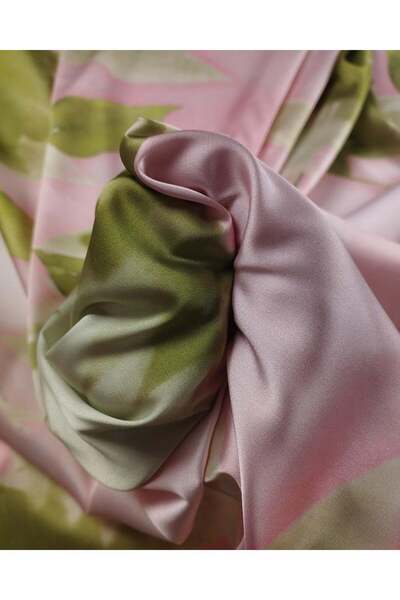Kumaş Parça Satin Fabric in Pink and Green Colors Width: 140cm