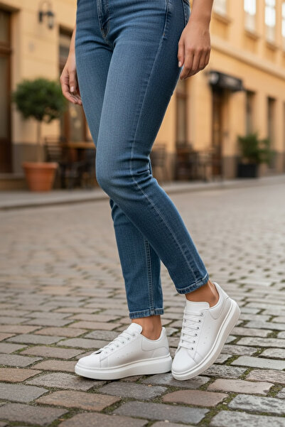 MİREVA حذاء رياضي كاجوال مريح للنساء والرجال من ألكسندر برباط ونعل عالٍ - أبيض