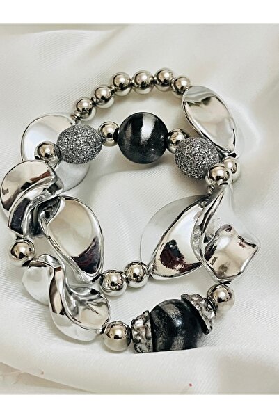 COCOSH TAKI Silver color large beaded double multi combination bracelet