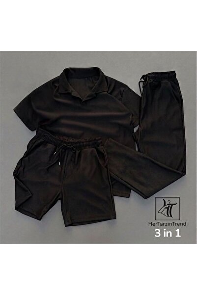 HerTarzınTrendi Ottoman Patched Polo Collar T-Shirt, Shorts and Baggy Sweatpa...