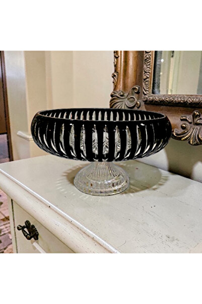 AYZ HOME Stria Handcrafted Cut Crystal Glass Pedestal Presentation Bowl - 28 cm
