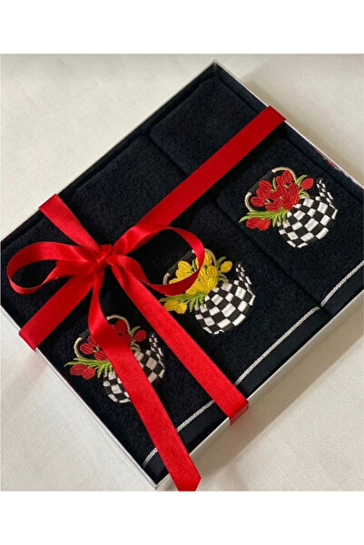 Nur Homing Checkered Teapot Towel Black 3-Piece Set