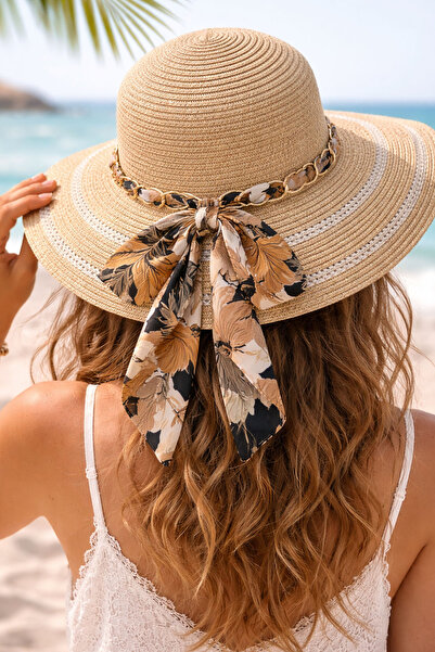 Ritagarcia Γυναικείο ψάθινο καπέλο παραλίας και καπέλο ηλίου με λεπτομέρεια α...