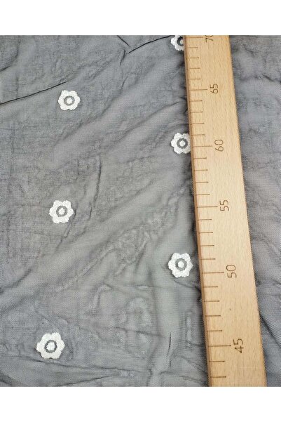 Kumaş Parça Чорна сітчаста тканина з білим квітковим візерунком, ширина: 90 см