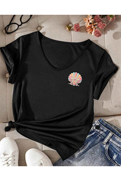 SUNFREE Pearl Sea Shell Printed V-Neck Regular Short Sleeve Women's Summer Co...