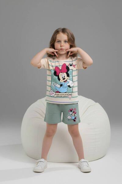 Yağmur Giyim PJKSKT M.Mause Κοριτσίστικο κοντομάνικο σετ με σορτς με σχέδια 6602