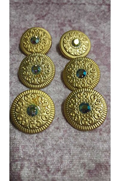 ILCARE Mat Gold Coated Stone Metal Button 36 Size 22 mm 6 Pieces