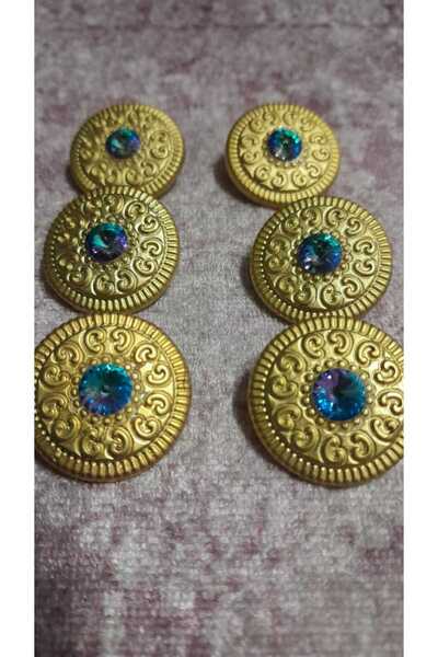 ILCARE Mat Gold Coated Stone Metal Button 36 Size 22 mm 6 Pieces