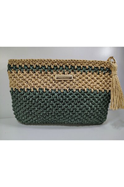 DERYASSHANDMADE El Örgüsü Soft Renkli Kağıt İp Clutch Çanta - Fermuarlı ve As...