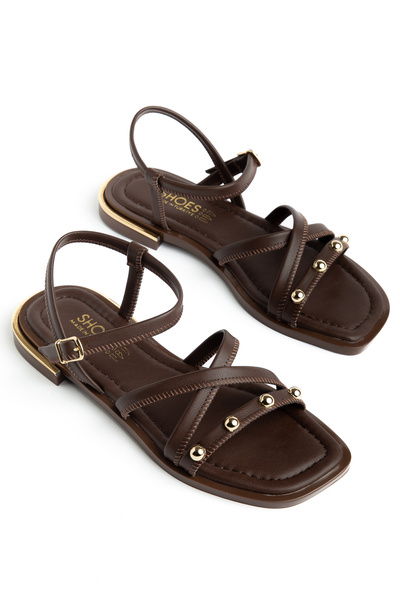 Entella Store Women's Bitter Brown Bead Detailed Elegant Daily Sandals