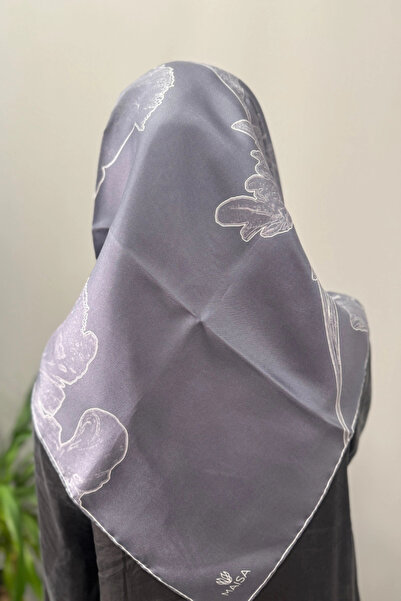 Maisa Hale Ti̇vi̇l Silk Scarf 90*90 cm - Dark Gray