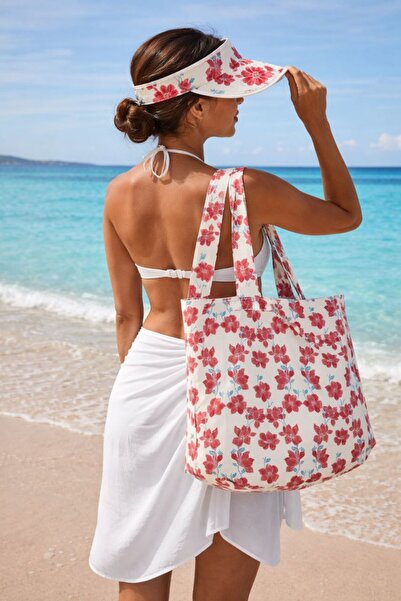 Nilbutik Digital Printed Beach Bag Visor Hat Set