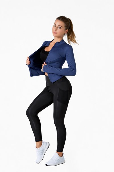 Vitra World Women Fitness Running Jacket with Zipper Slim Fit Long Sleeve Activewear for Yoga Gym Training