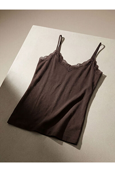 LC Waikiki Brown V-Neck Women's Undershirt with Lace Straps