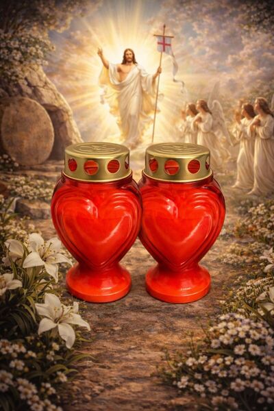 OEM Set 2 buc Candele cu capac anti-vant in forma de inima, 10x15H , 40 h ard...