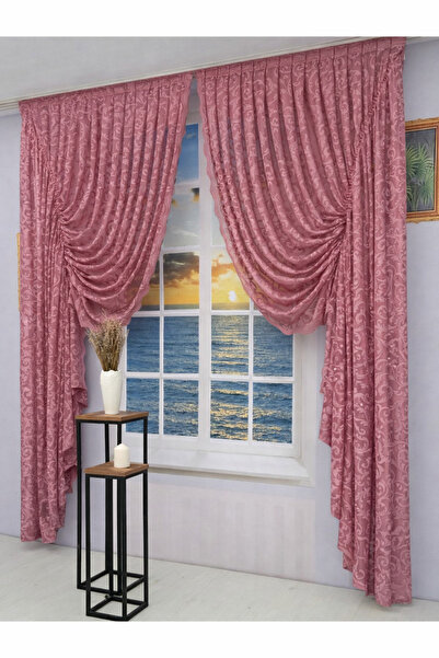 Artper Perdeniz Drawstring 2-Wing Tulle Background Curtain Dried Rose