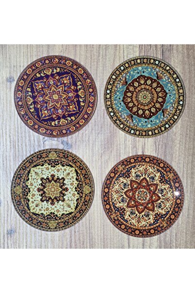ZOSA 4'lü Yuvarlak Kilim Desenli Bardak Altlığı Çap 10cm 0,5cm Kalınlık