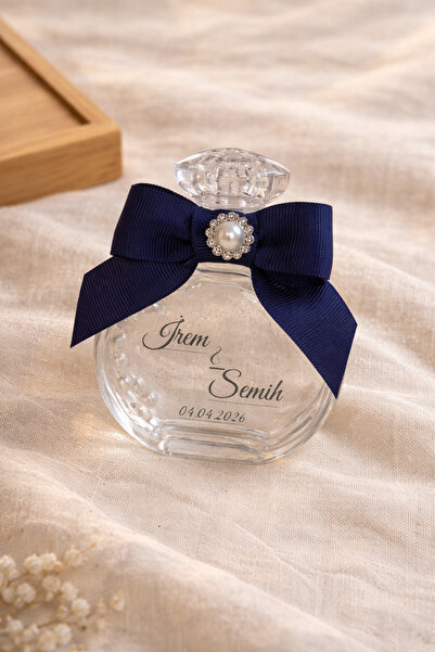 DAtelier Lacivert kurdeleli Cam Kolonya Şişesi Nikah Nişan Söz Hediyelik – Me...